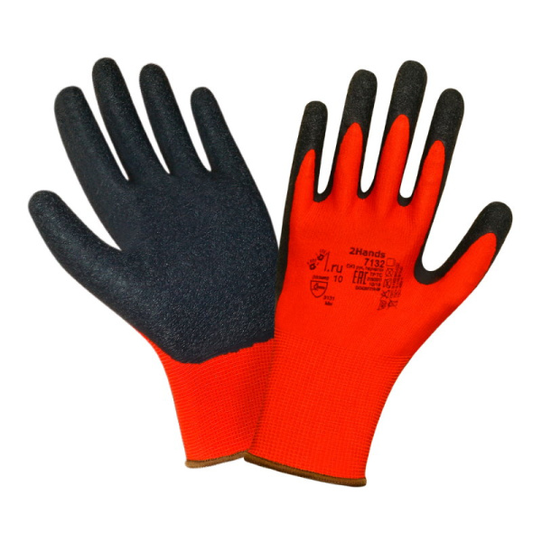 Перчатки 2Hands 7132, нейлон/латексное покрытие ладони и пальцев