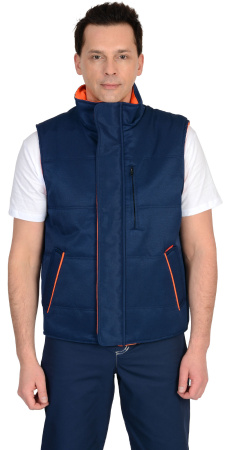 Жилет "ПРОФИ" утеплённый, синий подкладка Таффета оранжевая (ЧЗ)