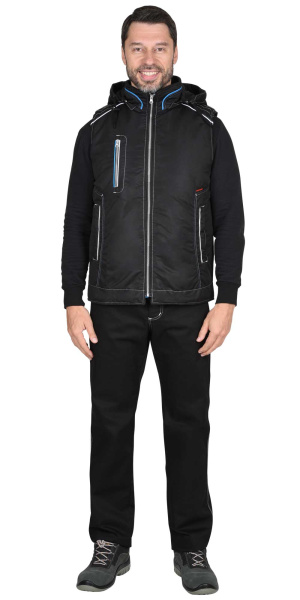 Жилет "АЛЕКС" (на подкладке тафетта) с капюшоном черный (ЧЗ)