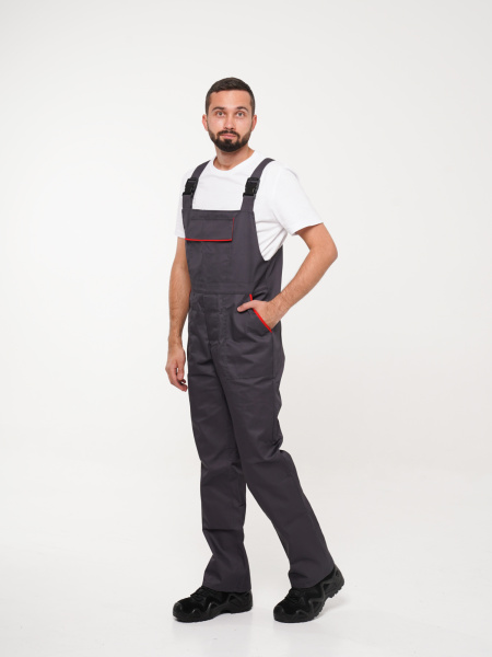 Костюм рабочий мужской №112 (куртка, полукомбинезон) тёмно-серый с красным (ЧЗ)