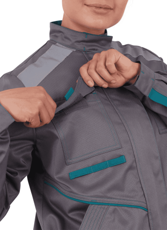 Костюм ГАЛАКТИКА летний, серый-бирюза, женский (Куртка+полукомбинезон) Кос 501 (ЧЗ)