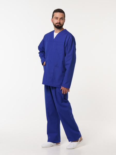 Костюм рабочий универсальный №104 (куртка, брюки) васильковый, ткань смесовая, длинный рукав 