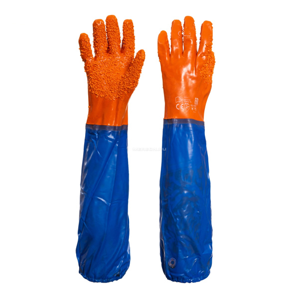 Перчатки РЫБАК ЛОНГ-SP (интерлок+ПВХ с крошкой, с нарукавником дл.26+40см)