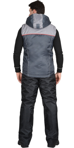 Жилет "Фаворит" мужской т.серый с серым с капюшоном тк. Оксфорд (ЧЗ)