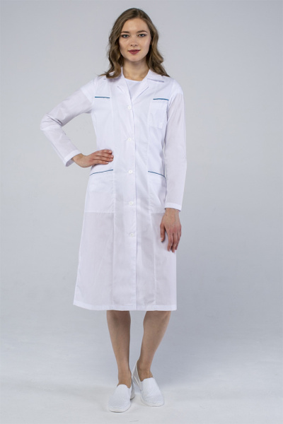 Халат женский Магнолия (тк.ТиСи), белый/синий (ЧЗ)