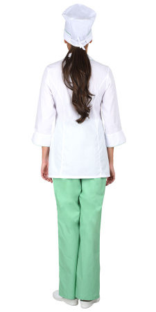 Костюм "Жасмин" женский: куртка, брюки, колпак белый с салатовым (ЧЗ)
