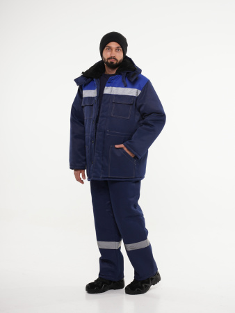 Куртка мужская зимняя Кур706 ткань смесовая, цвет темно-синий с васильковым