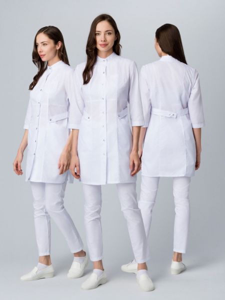 Халат женский Симпл-001 (тк.Смесовая,120) MedLine, белый