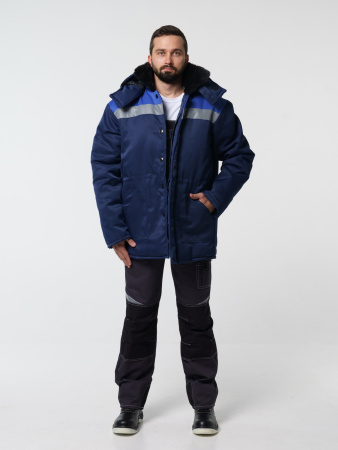 Куртка мужская зимняя Кур710 ткань смесовая, цвет темно-синий с васильковым